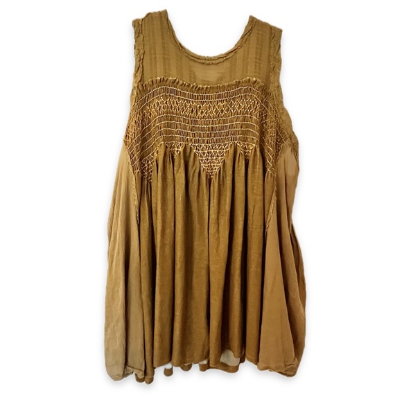 Free People Tunic Smocked Sea Breeze Top Olive Green - Picture 2 of 7